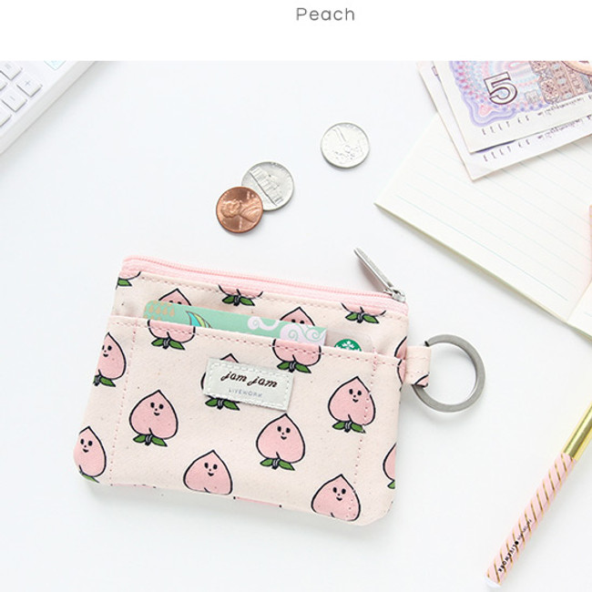 Peach - Jam Jam pattern card holder with key ring