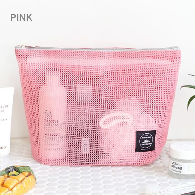 Pink - Window blows large mesh zipper pouch