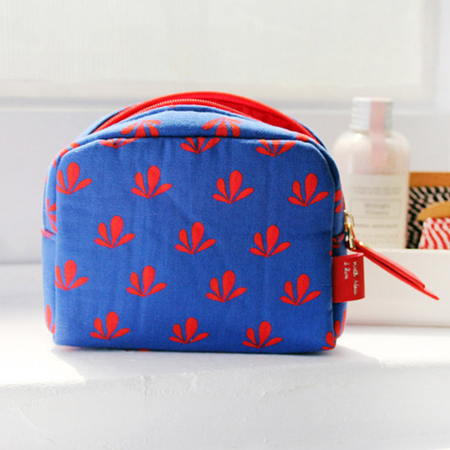 Blue - Rim pattern cotton zipper small pouch