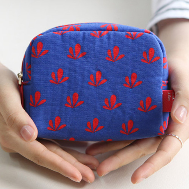 Blue - Rim pattern cotton zipper small pouch