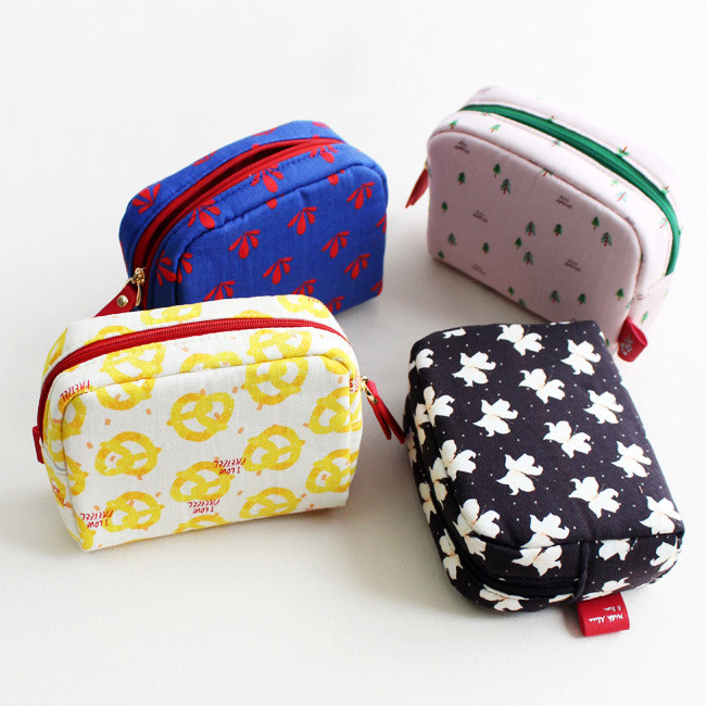 Rim pattern cotton zipper small pouch