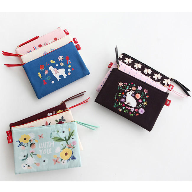 Rim pattern cotton slim zipper pouch