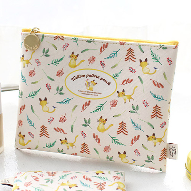 Yellow - Willow story pattern flat zipper pouch