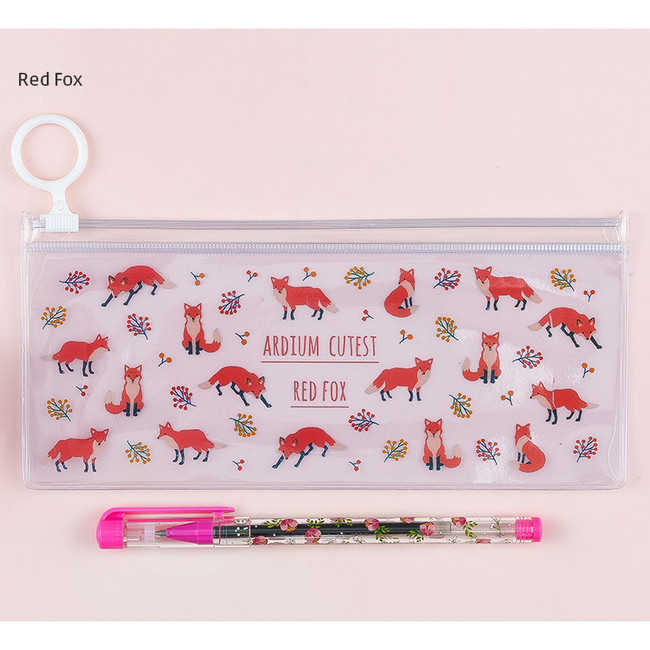 Red fox - Pattern bling clear zip lock small pouch