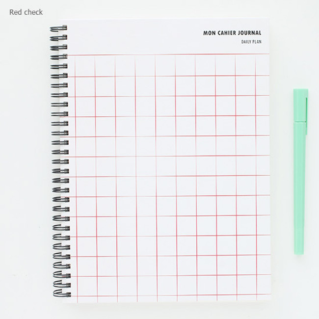 Red check - Mon cahier wirebound large undated daily planner