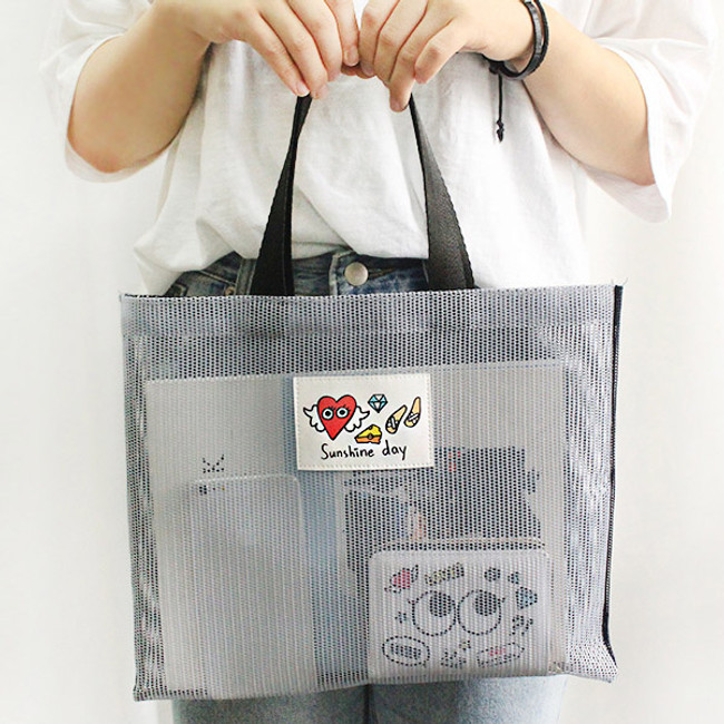 Gray - Afternoon Hello sunshine day small mesh tote bag