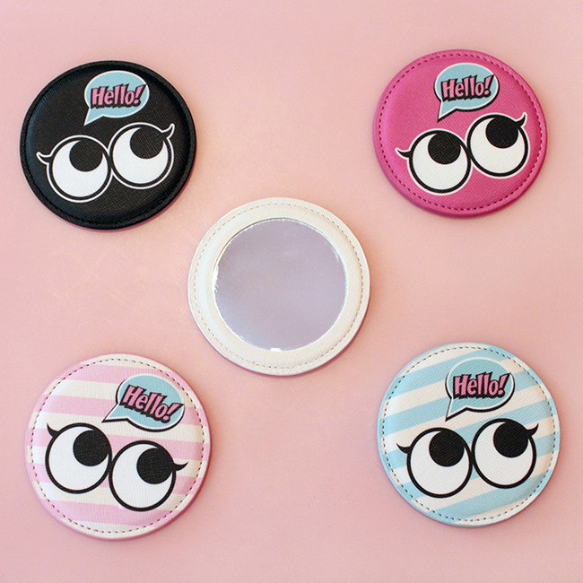 Hello cute illustration round hand mirror 