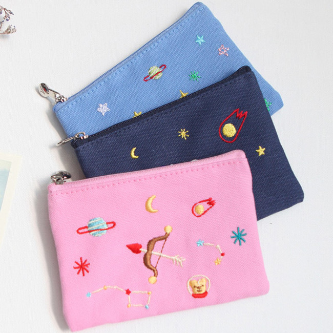 In space small cotton zipper pouch 