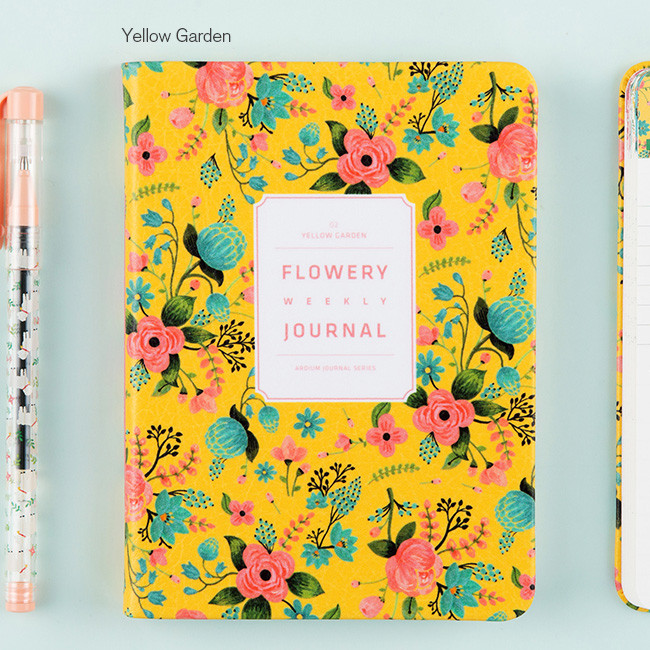 Yellow garden - Premium flower pattern weekly undated journal