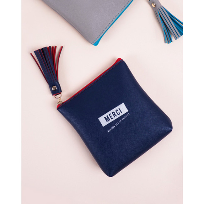 Navy - Merci tassel zipper small pouch