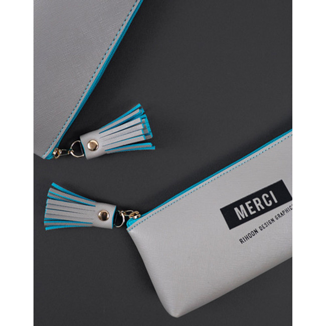 Gray - Merci tassel zipper pencil case