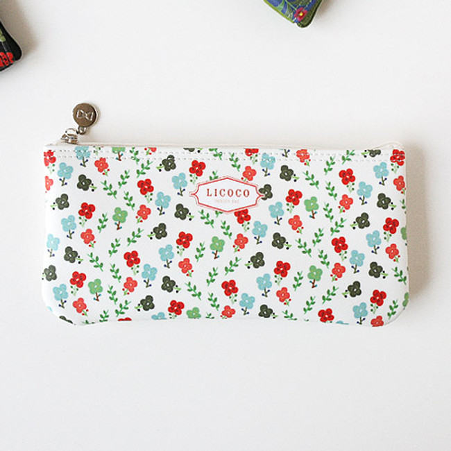 Ivory - Licoco flower pattern zipper pencil case