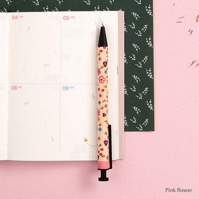 Pink flower - Toffeenut cute black ballpoint pen 0.7mm 