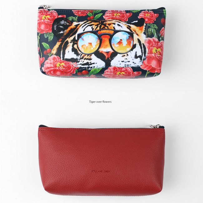 Tiger over flowers - Fashionable animal triangle standing pouch