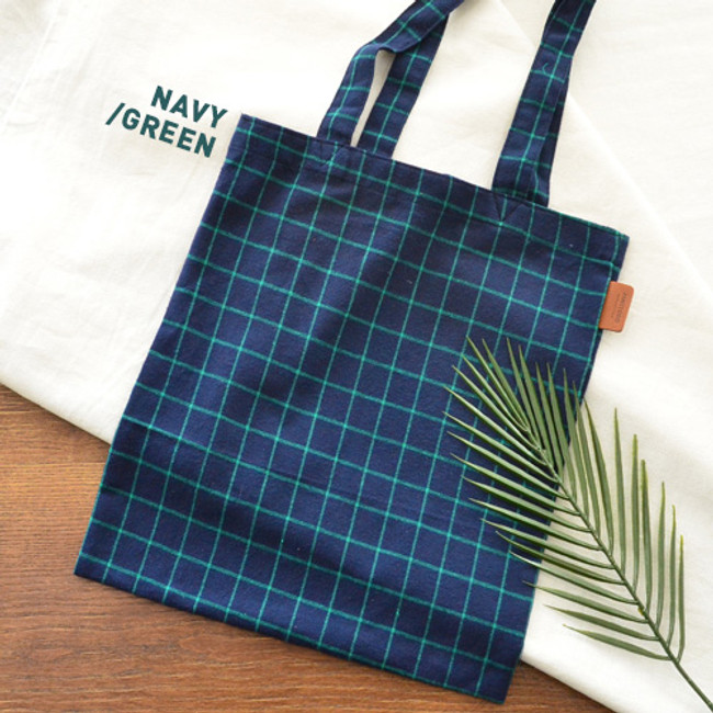 Navy / green - Daily check ecobag shoulder tote bag 