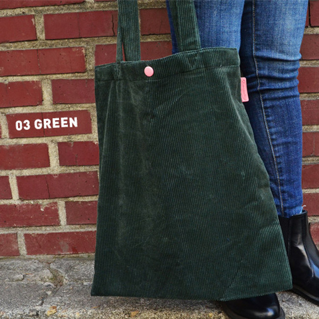 Green - Jam studio Cozy corduroy shoulder tote bag 