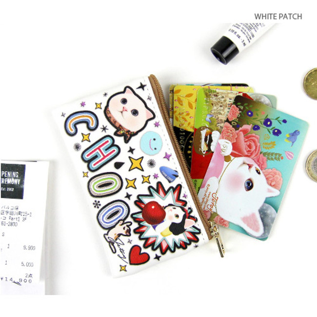 White patch - Choo Choo cat slim zipper card case 