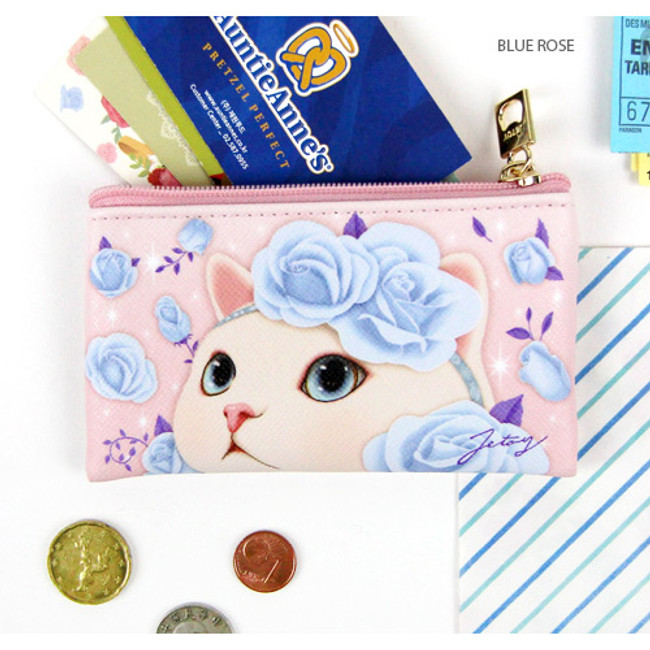 Blue rose - Choo Choo cat slim zipper card case 