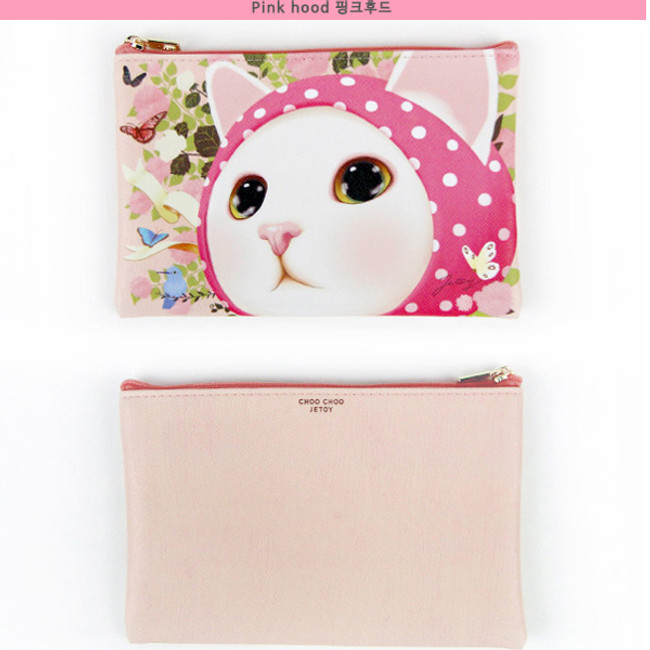 Pink hood - Choo Choo cat slim zipper pouch