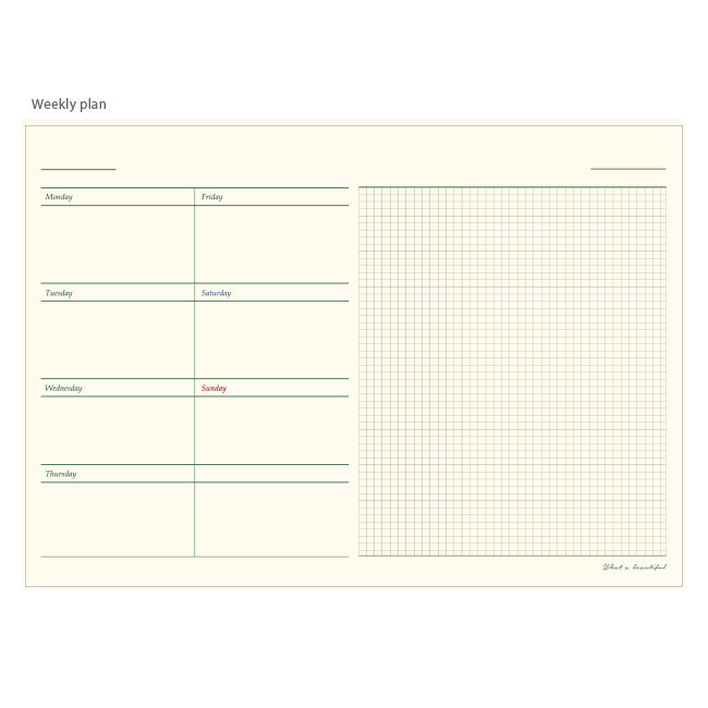 Weekly plan - What a beautiful weekly undated diary scheduler