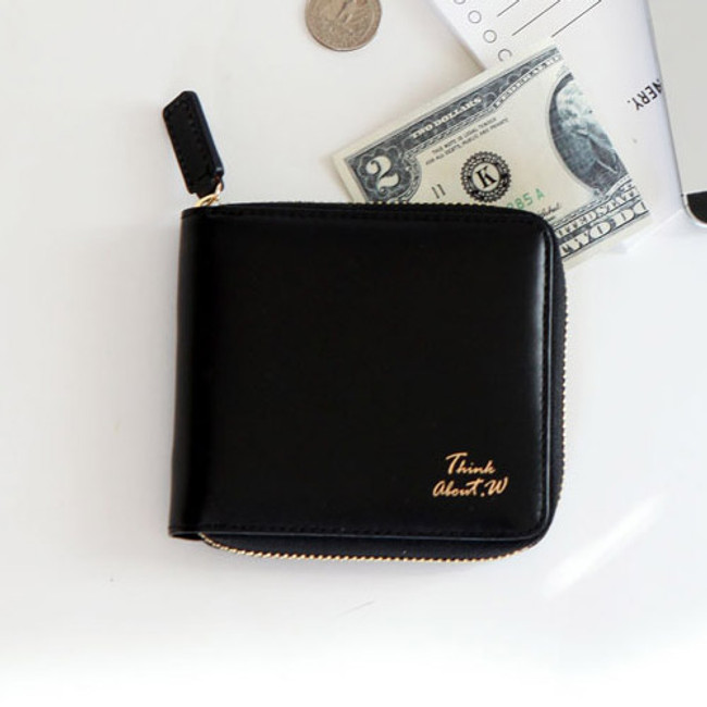Black - Think about w Genuine Leather zip around wallet