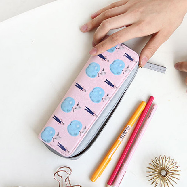 Pink apple - With Alice Rim pattern slim zipper pencil case