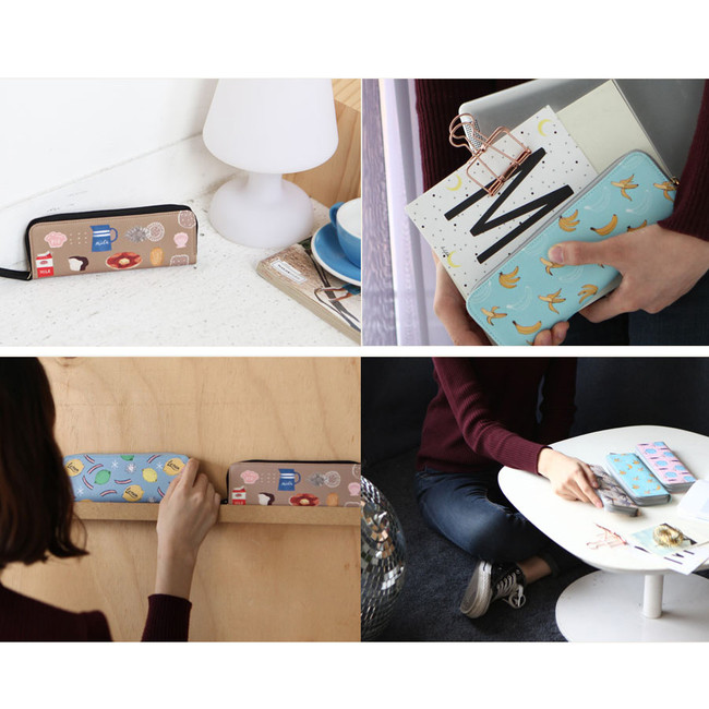 With Alice Rim pattern slim zipper pencil case