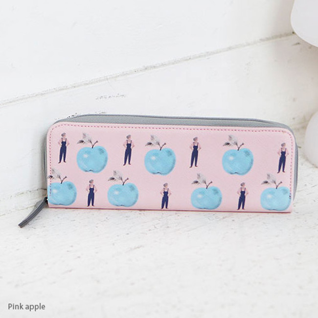 Pink apple - With Alice Rim pattern slim zipper pencil case