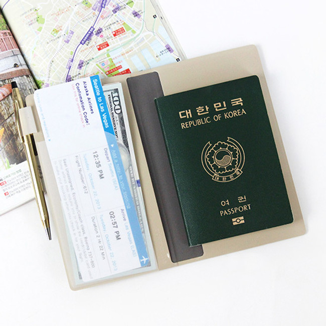 Beige - Fenice Airplane enamel RFID blocking medium passport cover 