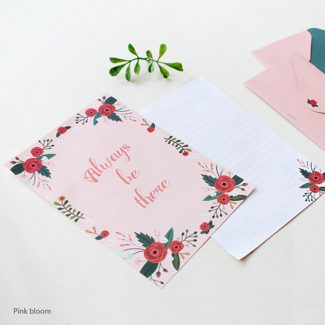 Pink bloom - Pattern illustration letter paper and envelope set 