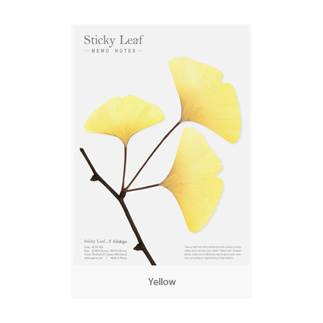Yellow - Ginkgo leaf transparent sticky memo notes Large 