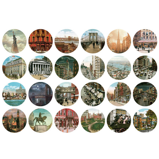 New york circle sticker set with tin case