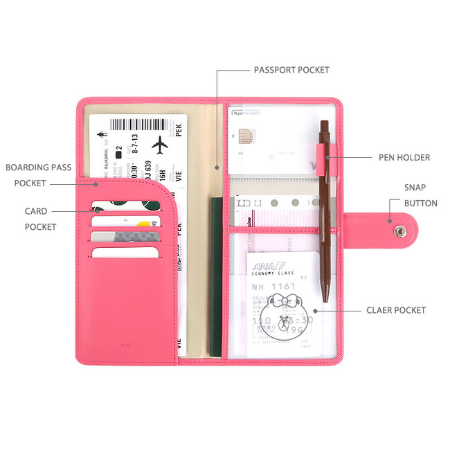 Line friends RFID blocking long passport case with leather sticker