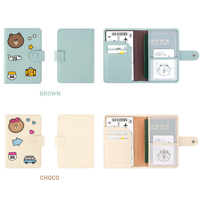 Option of Line friends RFID blocking passport case with leather sticker 