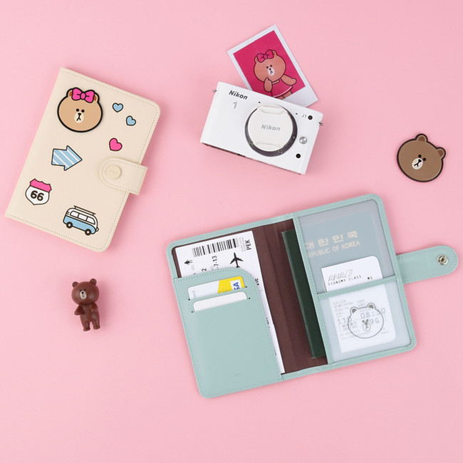 Line friends RFID blocking passport case with leather sticker