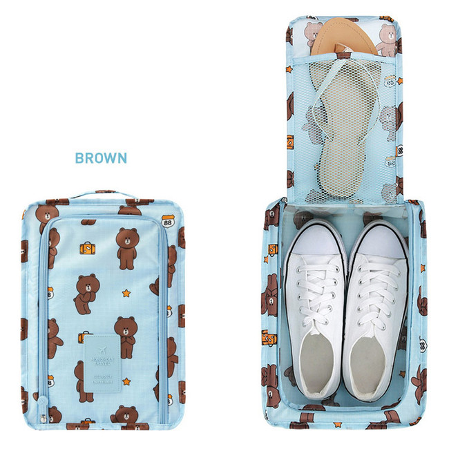 Brown - Line friends travel zip shoes pouch bag ver.3 