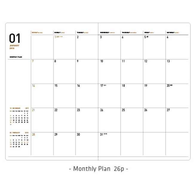 Monthly plan - 2018 Simple dated small planner scheduler 