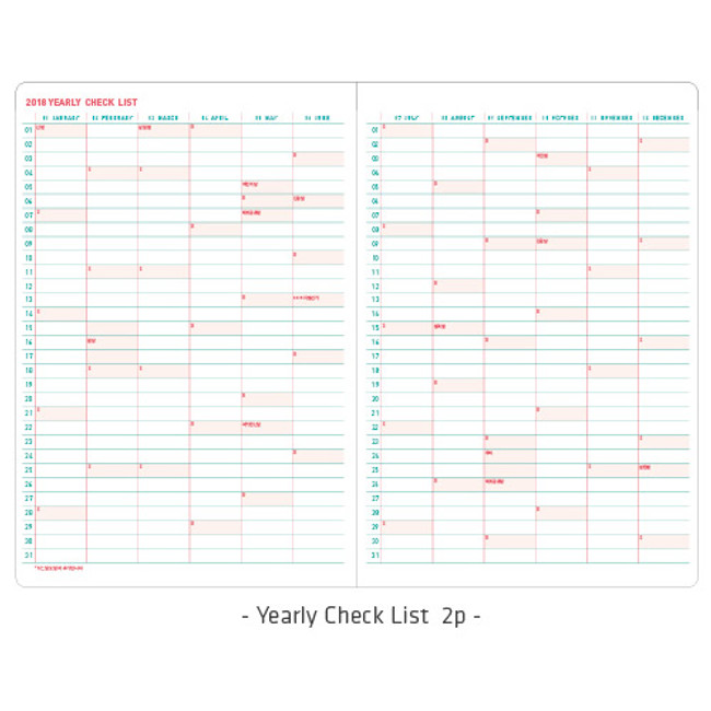 Yearly checklist - 2018 Light dated planner scheduler