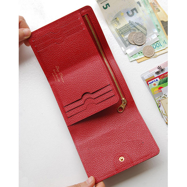 Red - Day classic cowhide leather trifold wallet