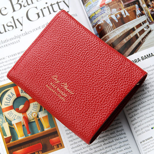 Red - Day classic cowhide leather trifold wallet