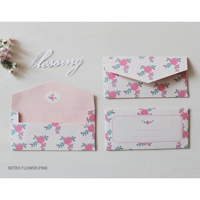 Retro flower pink - Retro pattern envelope set