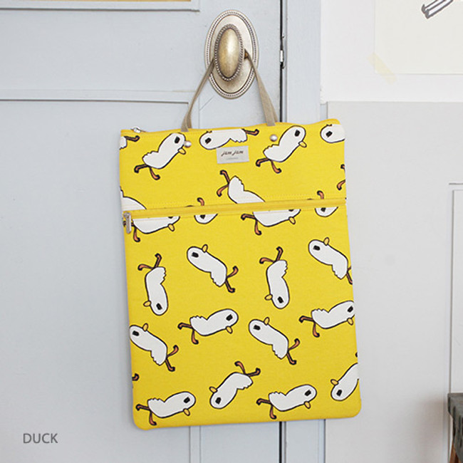 Duck - Jam Jam pattern zipper large tote bag