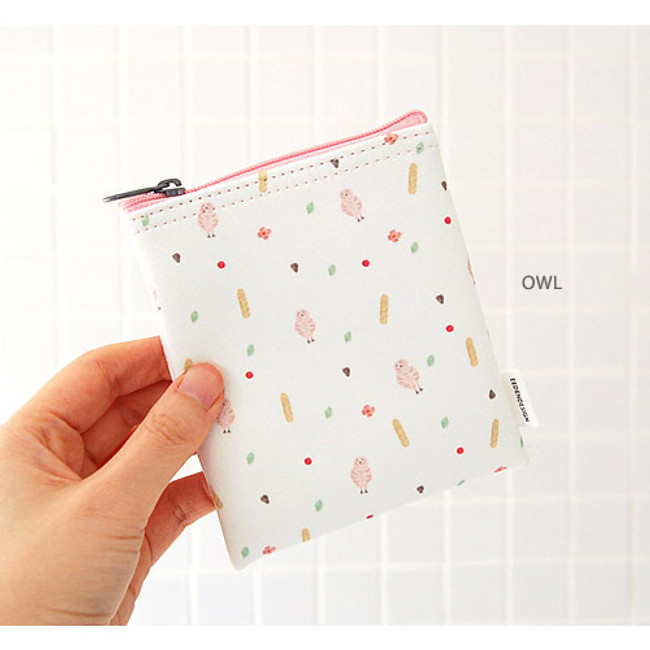 Owl - Pattern small zipper flat pouch