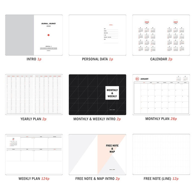 Composition of 2018 Journal Journey dated weekly diary