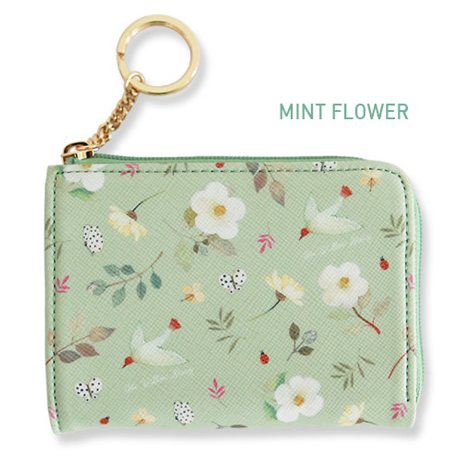 Mint flower - Willow pattern half zip around card case wallet