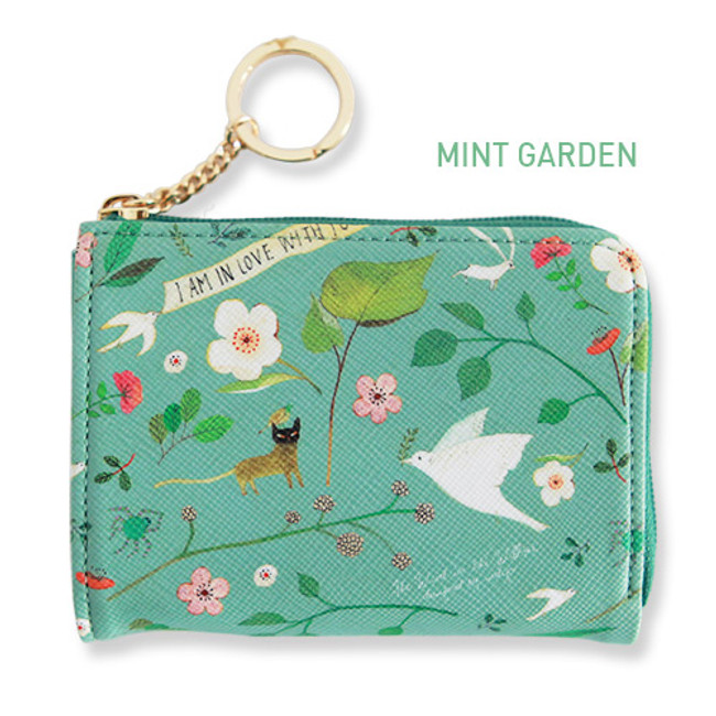 Mint garden - Willow pattern half zip around card case wallet