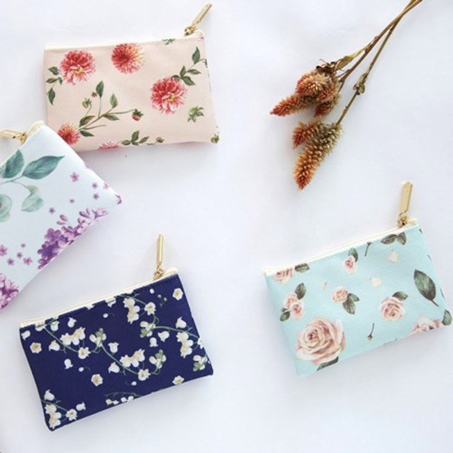 Blossom pattern small zipper flat pouch