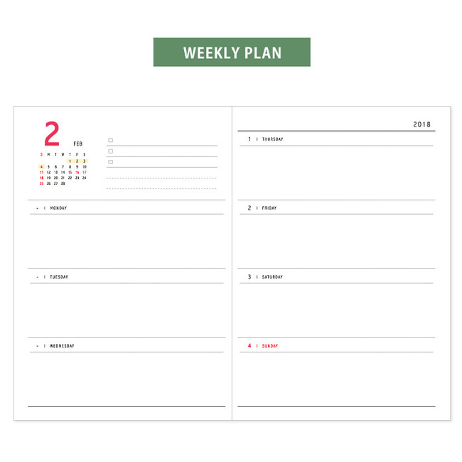 Weekly plan - 2018 Coconut dated weekly diary scheduler