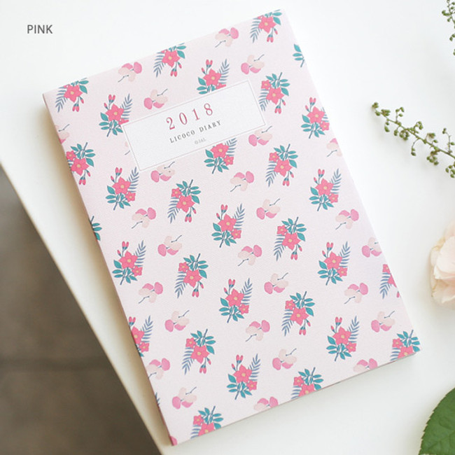 Pink - 2018 Licoco flower pattern small dated weekly diary