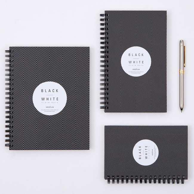 Black White spiral plain notebook - Black